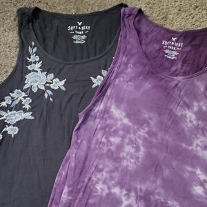American Eagle Outfitters Purple Tie-Dye and Black Floral Tank Tops